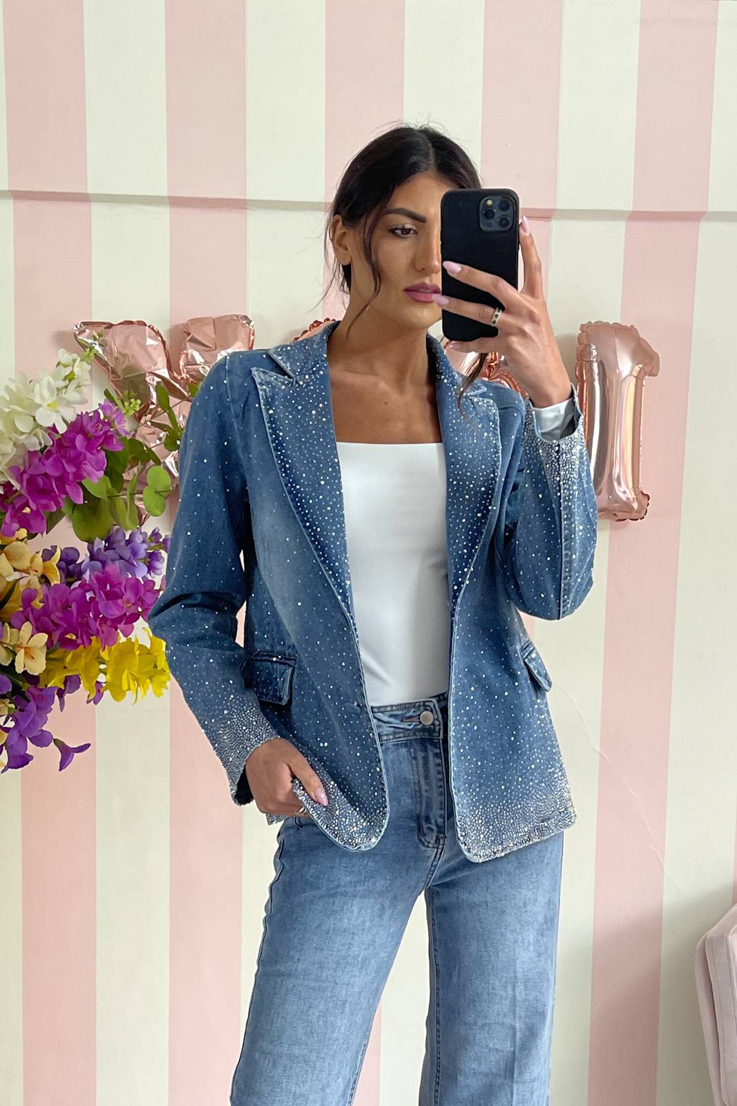 STORIA BLAZER IN DENIM CON STRASS