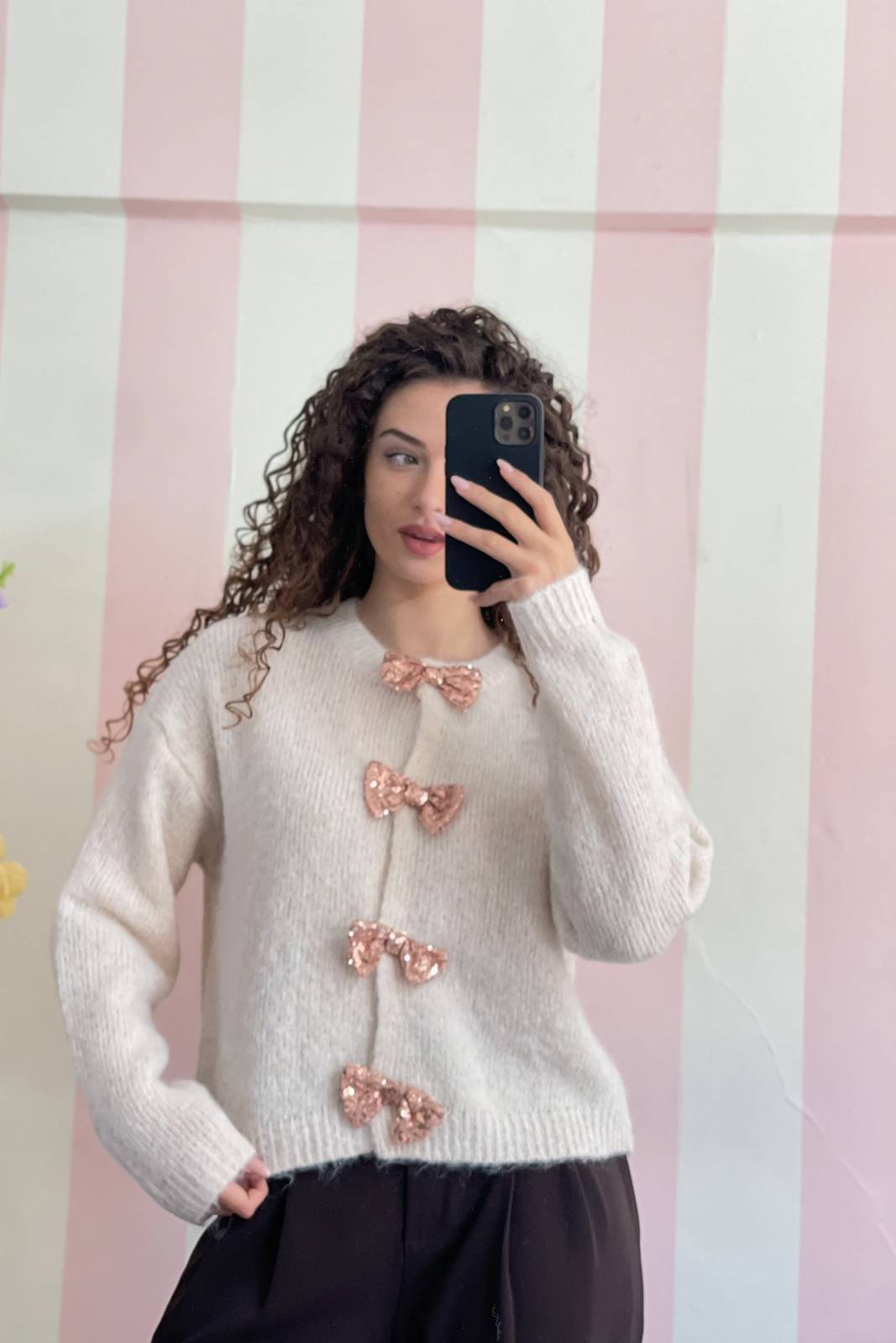 STORIA CARDIGAN CON FIOCCHI IN PAILLETTES