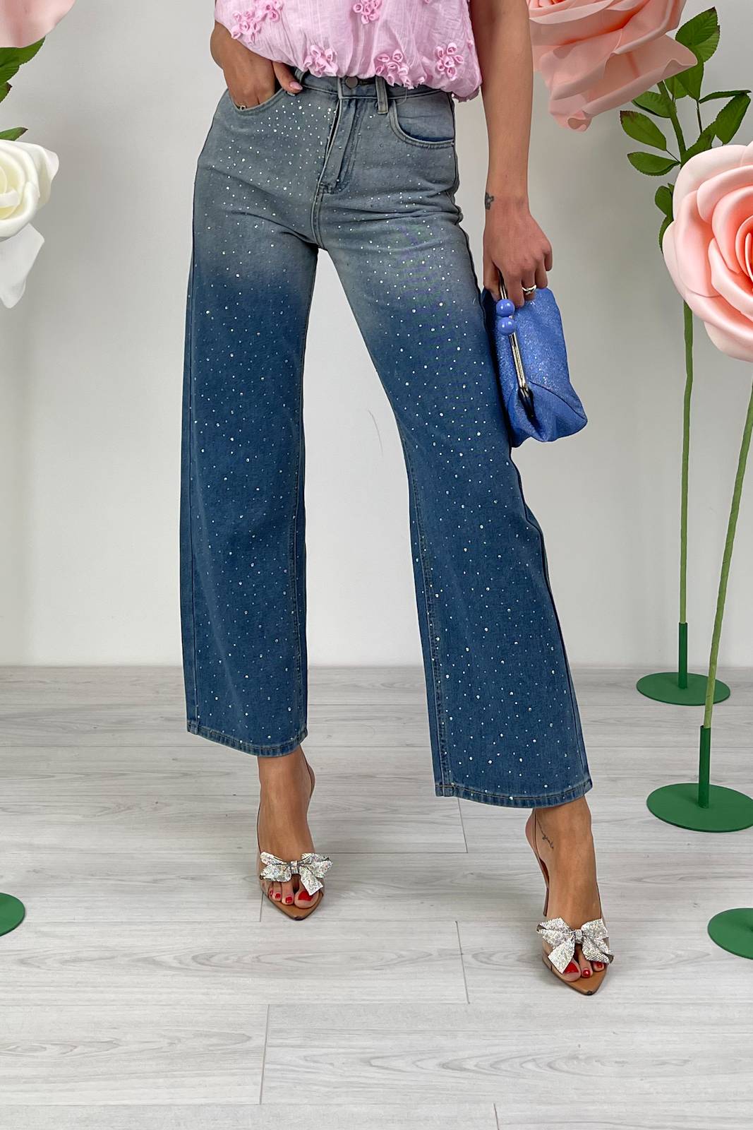STORIA JEANS SFUMATO CON STRASS