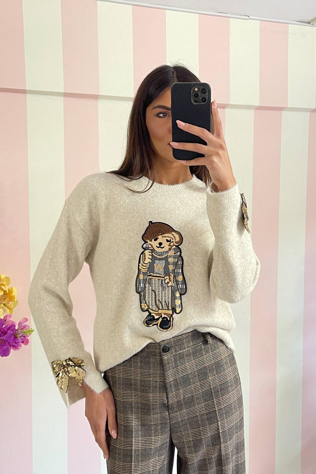 STORIA MAGLIA CON ORSETTO IN PAILLETTES