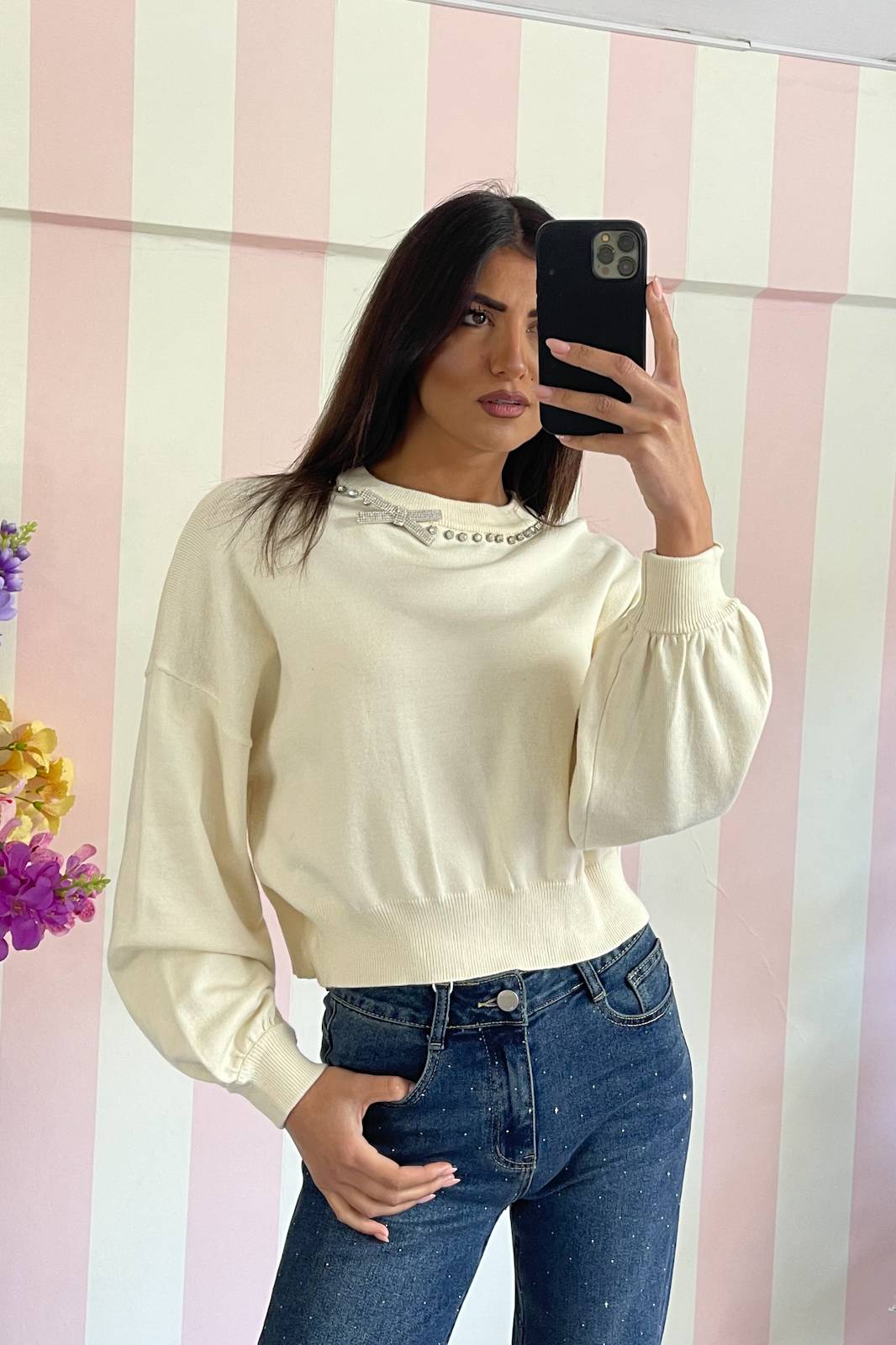 STORIA MAGLIA FIOCCO CON STRASS