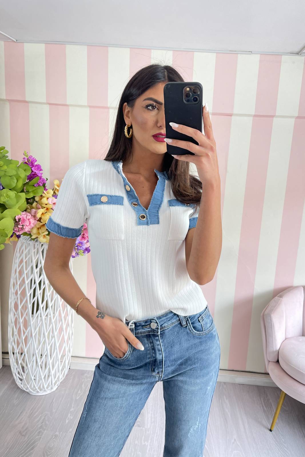 STORIA MAGLIA CON CONTRASTI IN DENIM