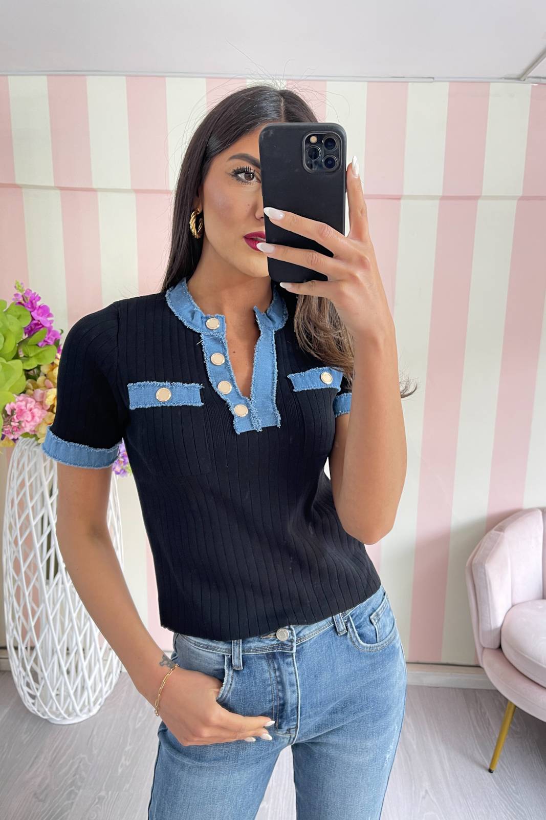 STORIA MAGLIA CON CONTRASTI IN DENIM