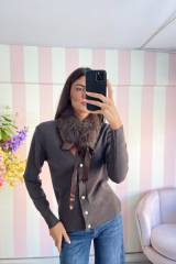 STORIA CARDIGAN GIOIELLO CON COLLETTO IN ECO-PELLICCIA